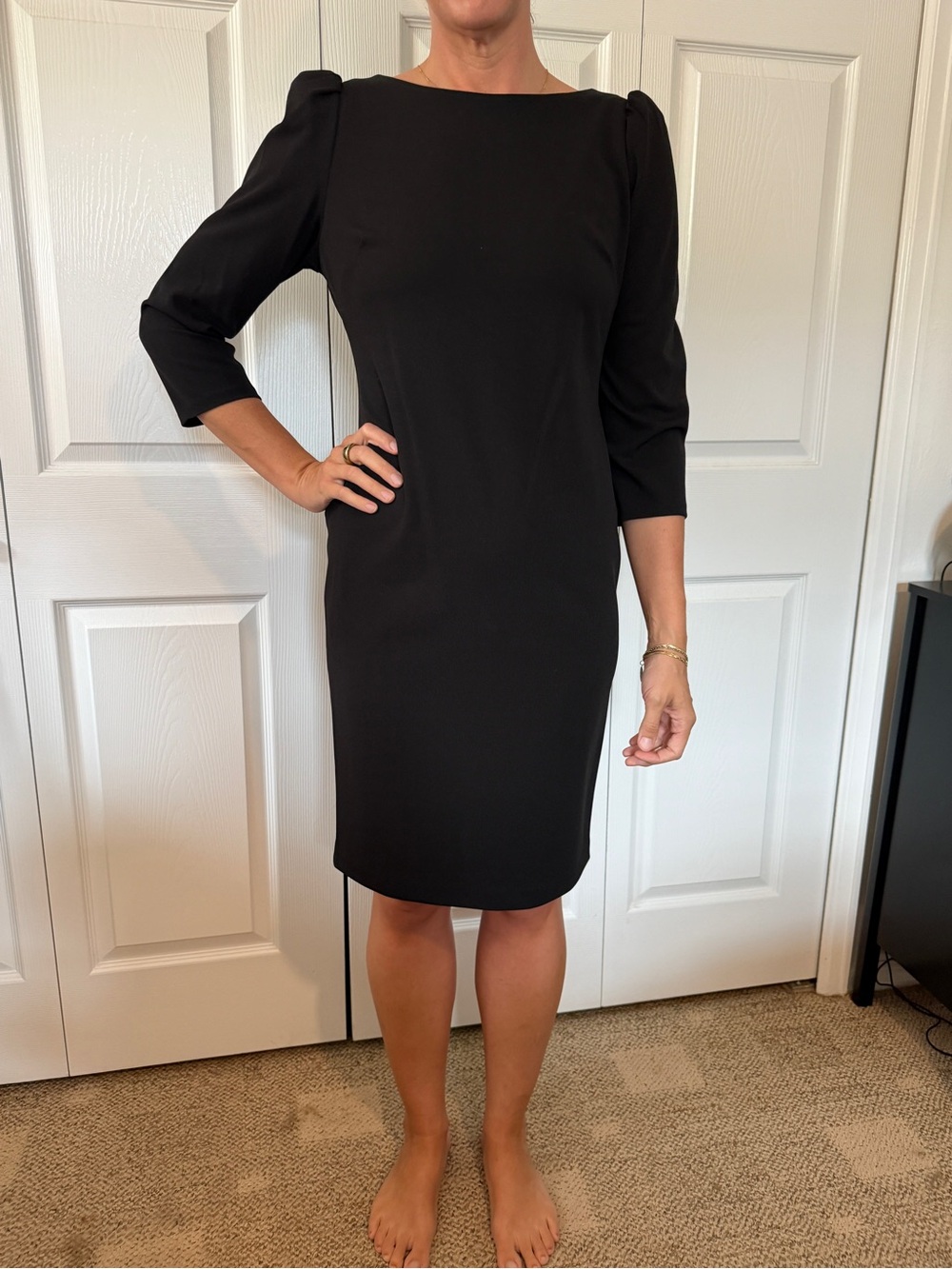 Calvin Klein Black Midi Sheath Dress with 3/4 Sleeves
